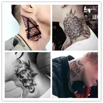 4GAB Galvaskausa Ziedu Eņģeļu Spārnu Melnā Viltus Tetovējumu Uzlīmes Vīriešiem Ūdens Nodošanu Kakla Tattos Ūdensizturīgs Tetovējums, Body Art